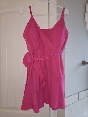 HALARA- Hot Pink- Flowy Mini Dress With Waist Tie And Matching Shorts